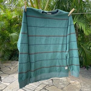 O'Neill Teal Green Crewneck Sweater with Thin Brown & Navy Stripes